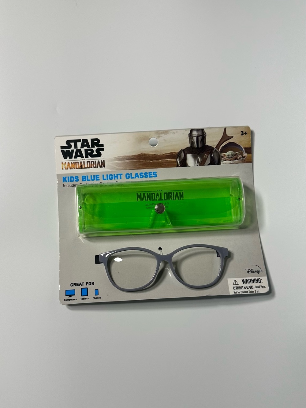 Star Wars The Mandalorian Kids Blue Light Glasses - Gray Frames with Green Case